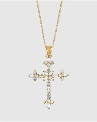 Elli Jewelry - Necklace Cross Zirconia Gold-plated 925 Sterling Silver