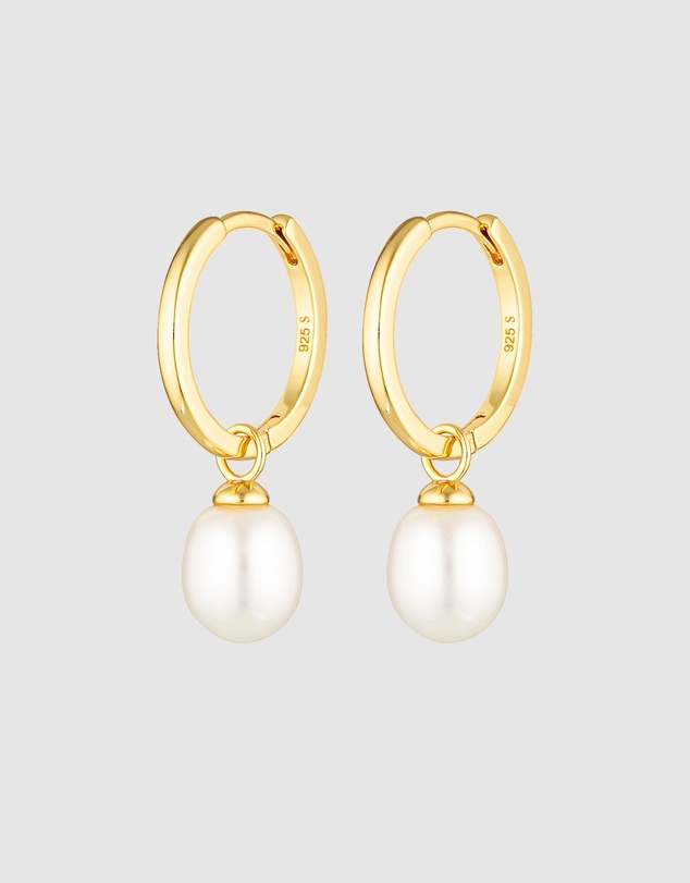 HOUSE OF SLANI - Gold Dangle Pearl Hoops