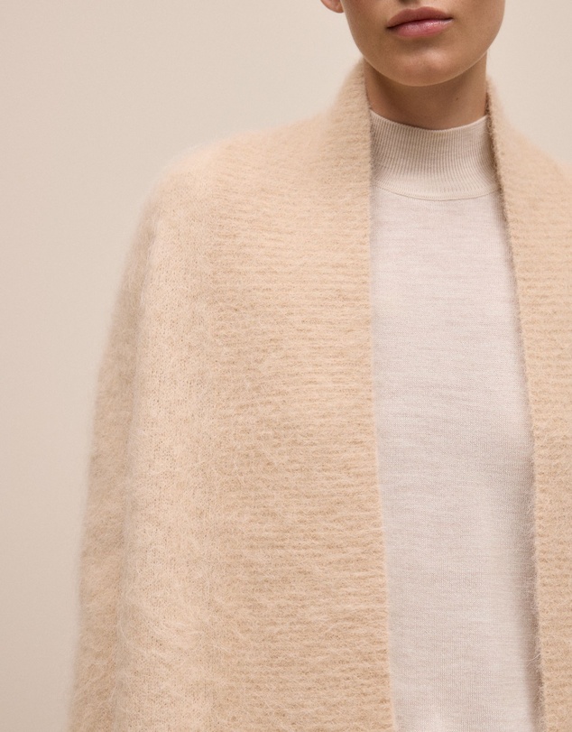 Trenery - Brushed Alpaca Longline Cardigan in Oat Marle