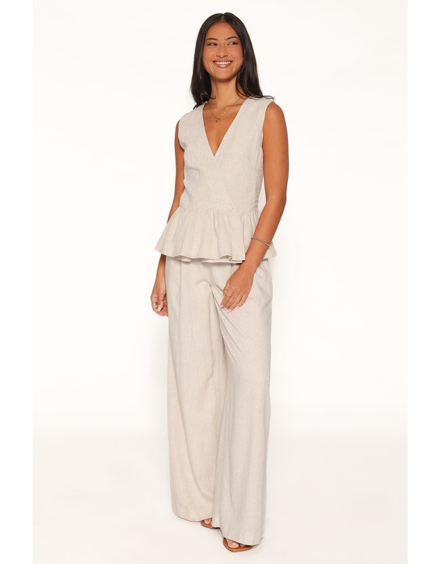 Petal & Pup - Lorrie Wide Leg Linen Blend Pants - Oatmeal