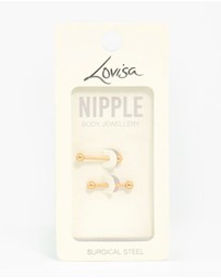 Lovisa - Gold Plated Surgical Steel Plain Ball Nipple Bars 2-Pack