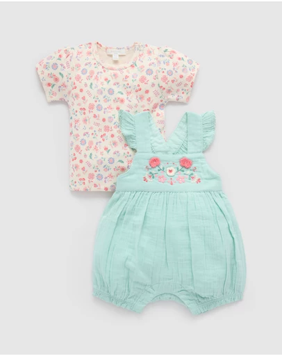 Purebaby - Embroidered Overall Set -Kids-Babies
