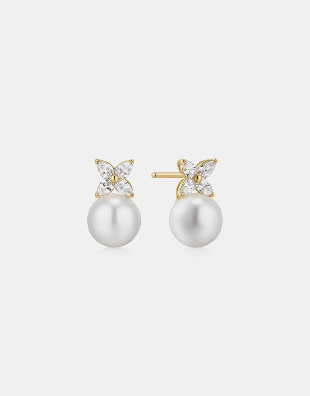 Ania Haie - Gold Shell Pearl & Lucky Clover Stud Earrings