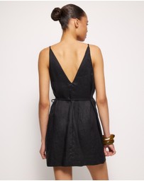 AERE - Nora Beaded Linen Wrap Mini Dress