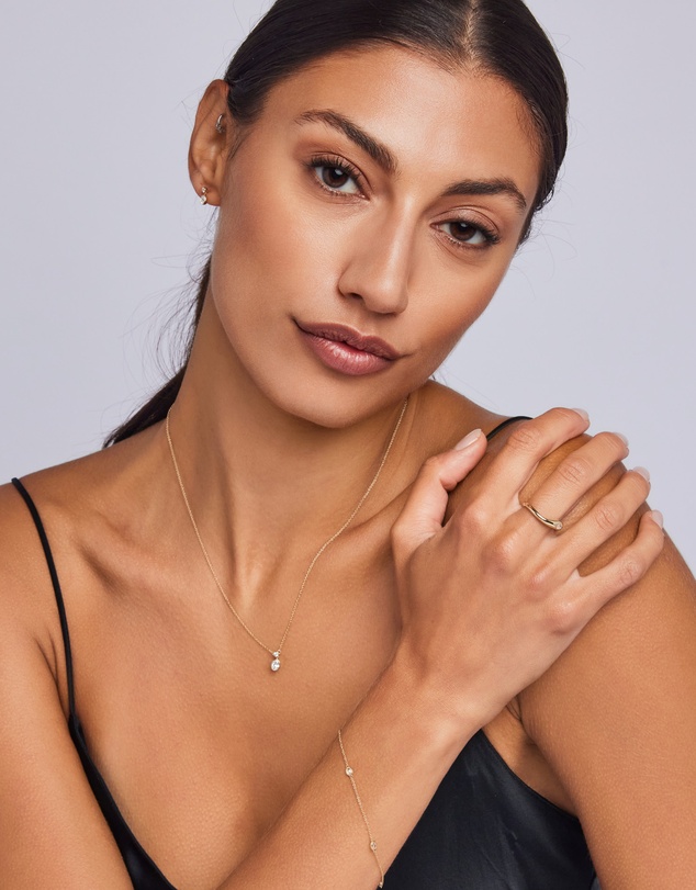 Zoe Olivia - 9K Gold Oval Lab Grown Diamond Drop Necklace