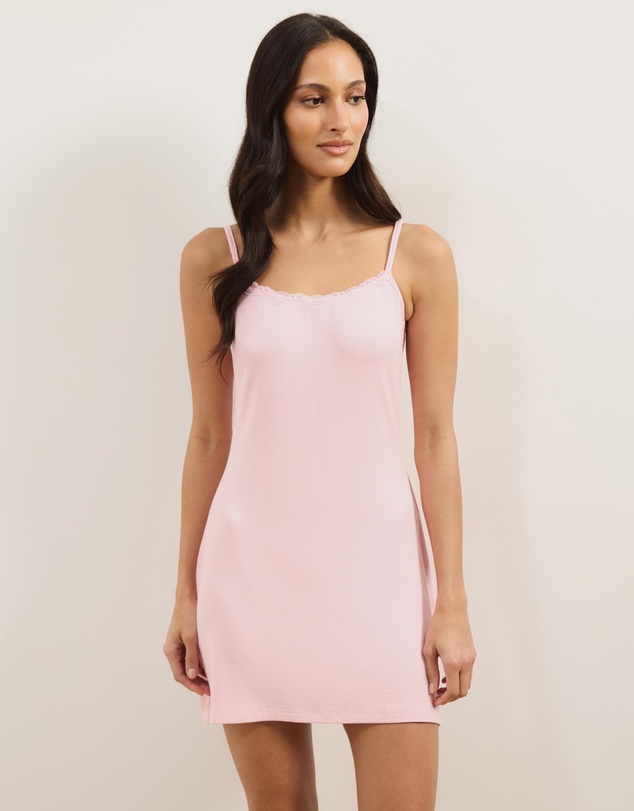Atmos&Here - Darcey Soft Ribbed Mini Night Dress with Lace Trim