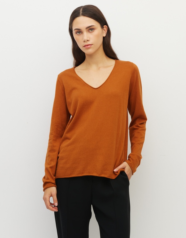 JH Lounge - JHL V-Neck L/S T (Fine Cotton Cashmere) Tobacco