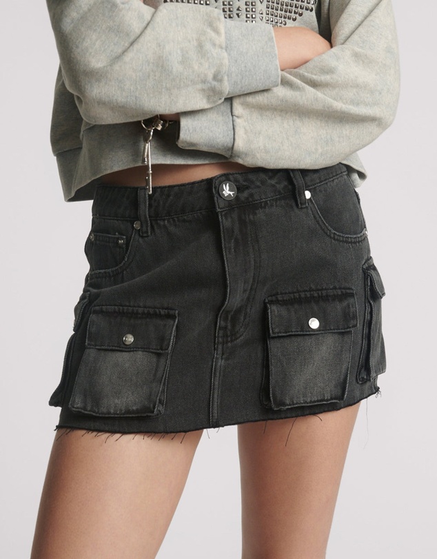 ONE TEASPOON - Sloane Low Waist Denim Mini Skirt - Faded Black