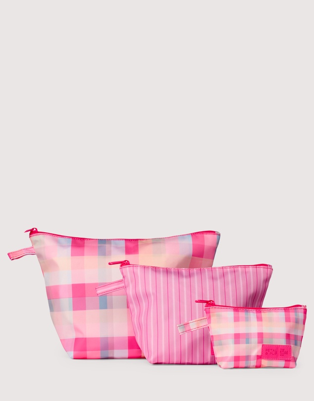 The Somewhere Co - Pink Plaid Handy Pouch Trio