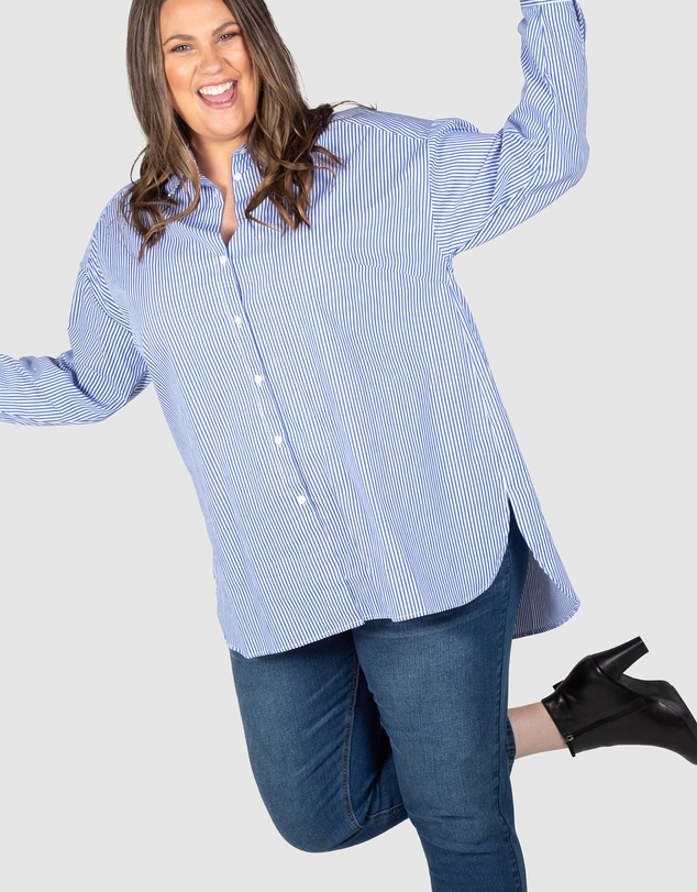 Love Your Wardrobe - Leah Stripe Curved Hem Over Shirt