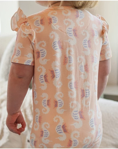 Kynd Baby - Frill Short Sleeve Onesie in Seahorse