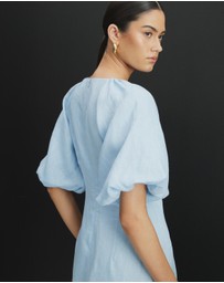 AERE - Imogen Linen Puff Sleeve Midi Dress
