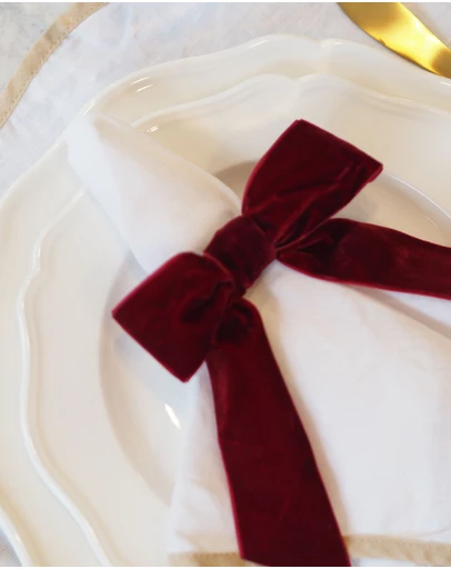 Tablescaped - Set of 4 Burgundy Velvet Bow Napkin Rings