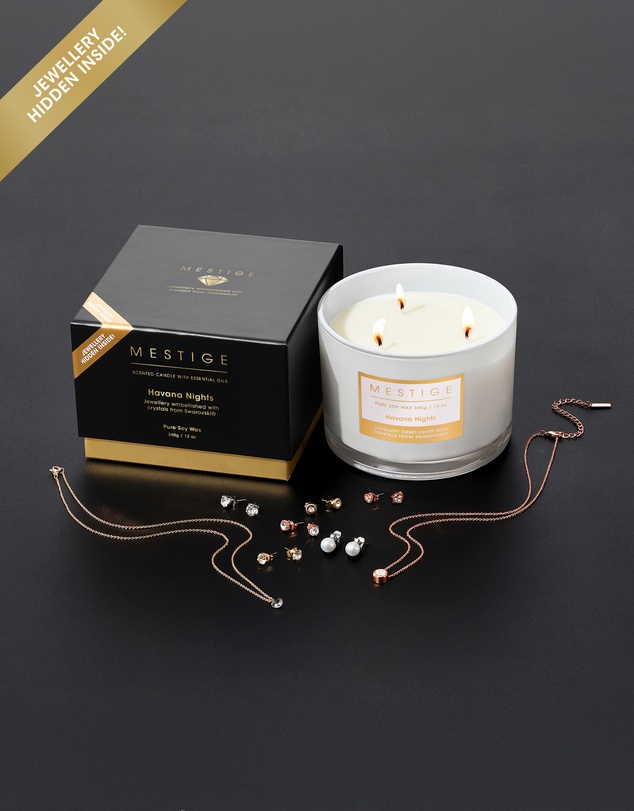 Mestige - Havana Nights Scented Soy Candle 340g - Hidden Jewellery Embellished with crystals from Swarovski