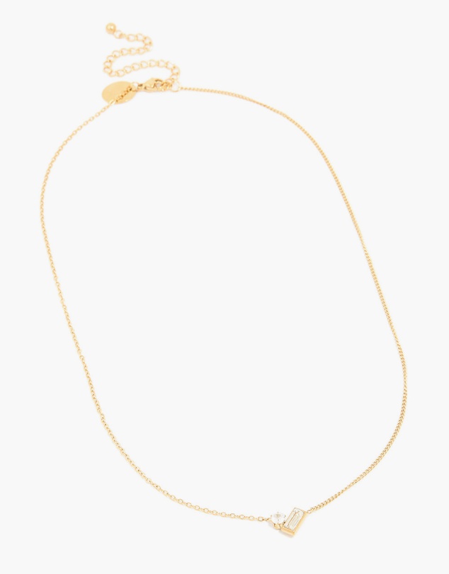 Lovisa - Waterproof Gold Plated Stainless Steel Cubic Zirconia Baguette & Round Pendant Necklace