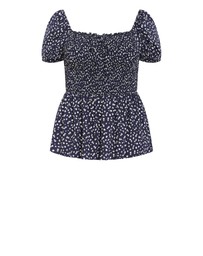City Chic - Azure Shirred Print Top