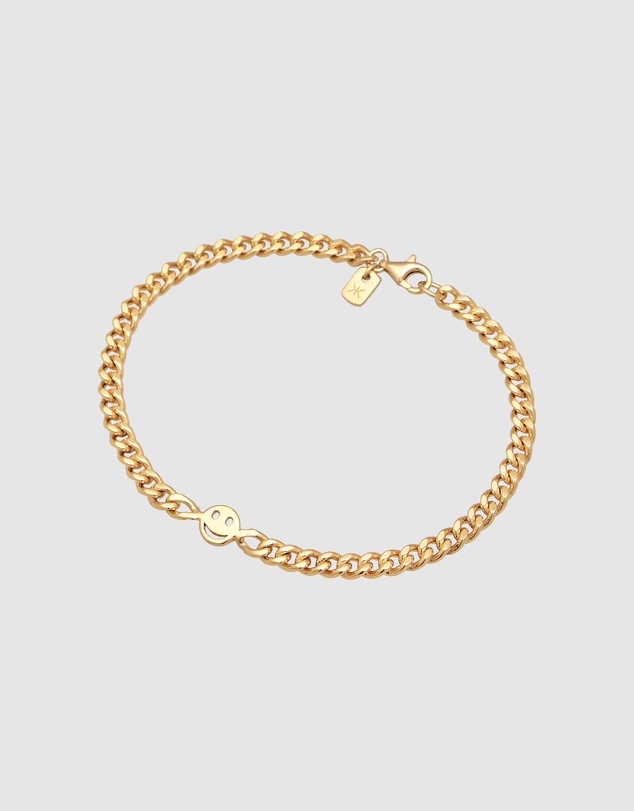 Kuzzoi - ICONIC EXCLUSIVE - Curb Chain Bracelet with Smiling Charm in Gold-Plated 925 Sterling Silver