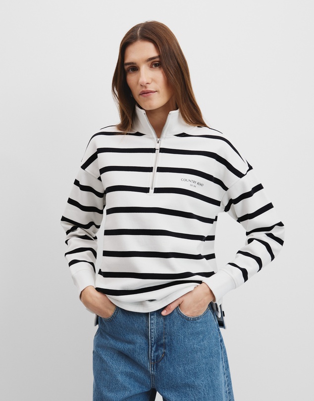 Country Road - Australian Cotton Stripe Zip Collar Sweat
