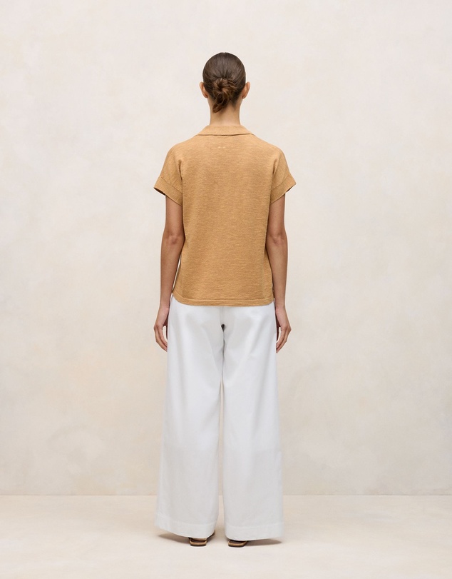 Trenery - Linen Cotton Relaxed Knit Polo in Sahara Tan
