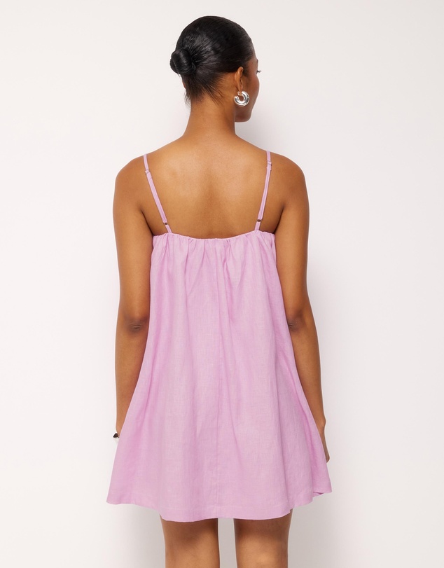 AERE - Liv Linen Gathered Neckline Mini Dress