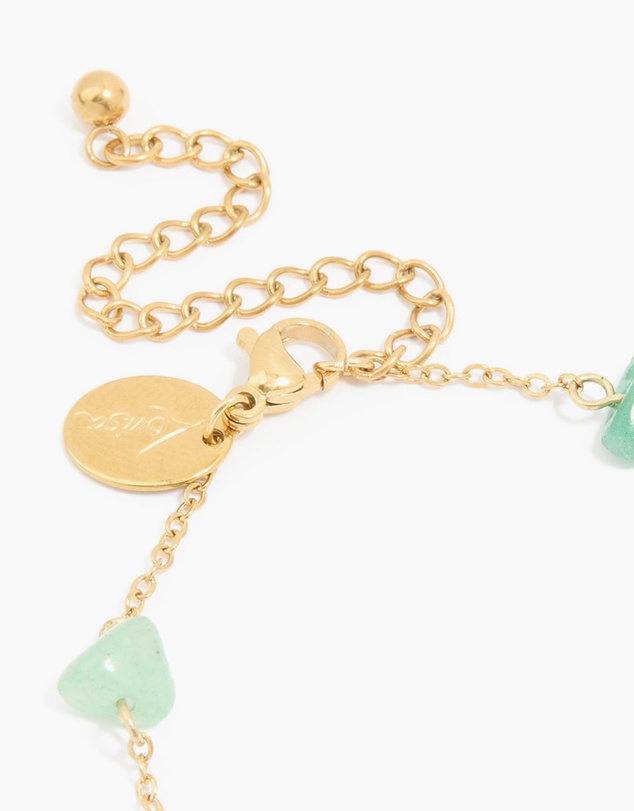 Lovisa - Waterproof Gold-Plated Stainless Steel Pearl & Green Semi Precious Stone Chip Bracelet