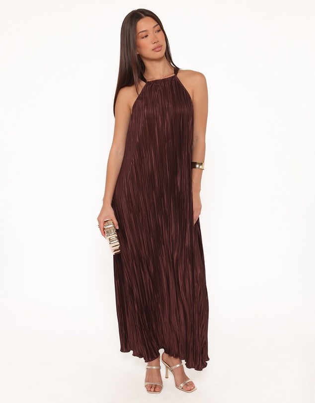 Petal & Pup - Melody Plisse Halter Maxi Dress - Brown