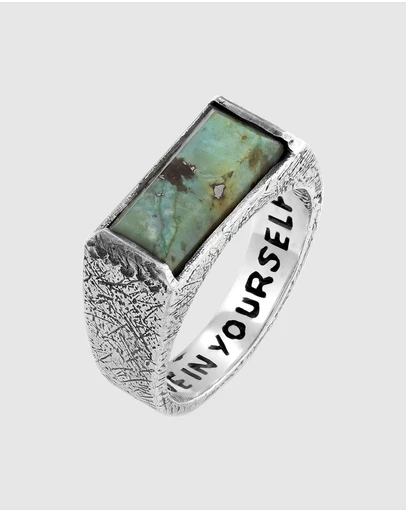 Haze & Glory - ICONIC EXCLUSIVE - Ring Signet Men Bold Bar African Turquoise 925 Sterling Silver