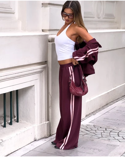 Beginning Boutique - Kosie Burgundy and Pink Stripe Track Pants