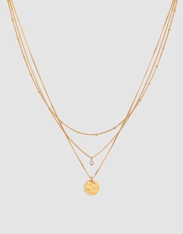 Elli Jewelry - Necklace Layer Crystal Disc 925 Sterling Silver Gold-Plated
