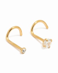 Lovisa - Gold Plated Titanium Diamante Butterfly & Classic Nose Studs 3-Pack