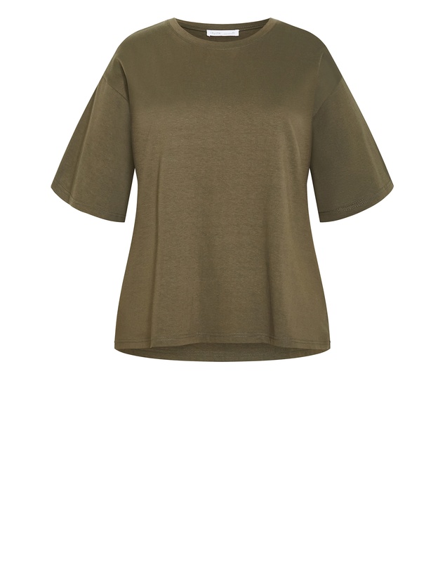 City Chic - Plus size Oversized Crew Neck Tee - khaki