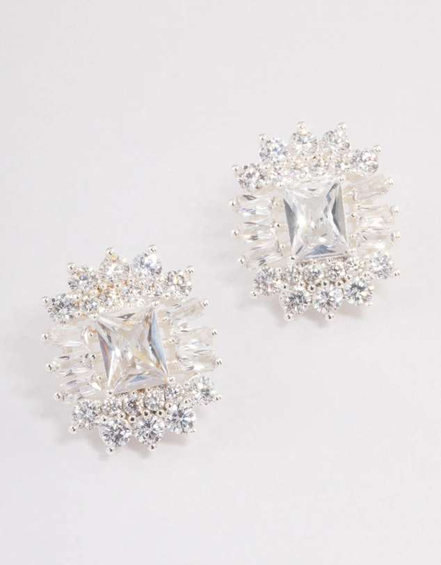 Lovisa - Silver Plated Statement Cubic Zirconia Stud Earrings