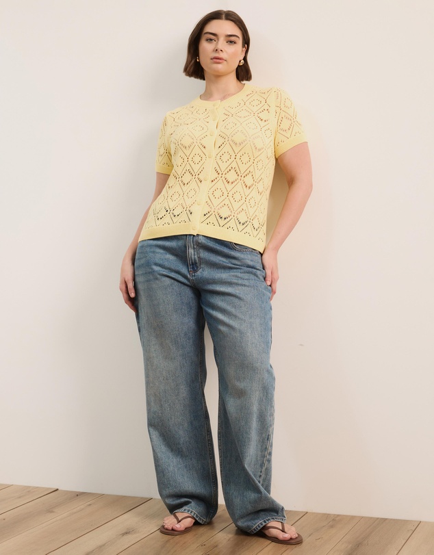Atmos&Here Curvy - Hani Short Sleeve Open Knit Cardigan