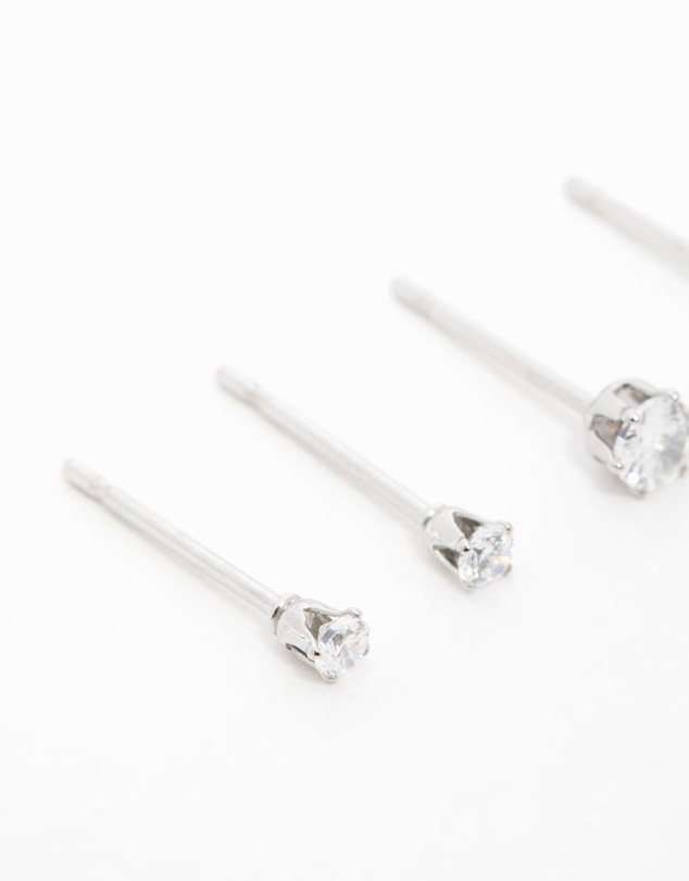 Lovisa - Surgical Steel Cubic Zirconia Stud Earrings 3-Pack