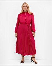 City Chic - Plus size Halle Long Sleeve Pleat Dress - shiraz