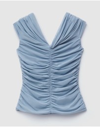 & Other Stories - Ruched V-Neck Mesh Top