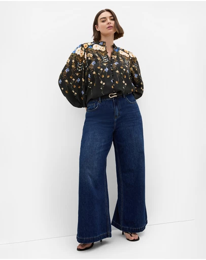 City Chic - Plus size Cassie Border Print Shirt - black