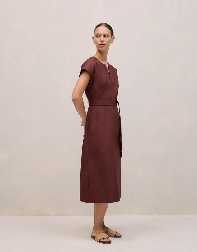 Trenery - Cotton Poplin Cap Sleeve Belted Dress in Espresso
