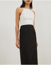 Atmos&Here - Neeve Linen Blend Welt Pocket Midi Skirt