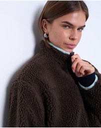 TOPSHOP - Borg Fleece Jacket with Contrast Piping