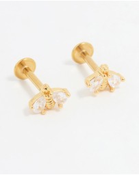 Lovisa - Gold Plated Surgical Steel Double Bee Cubic Zirconia Flat Back Studs