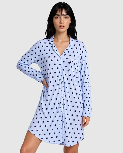 Sant And Abel - Women's Spotty Blue Bamboo Night Shirt