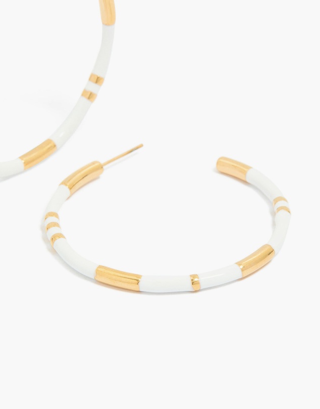 Lovisa - Waterproof Gold Plated Stainless Steel White Enamel Hoop Earrings