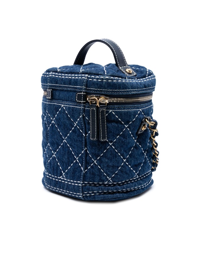 Pre-Loved by Azura Reborn - Pre-Loved CC Quilted Denim Trip Vanity Case with Chain