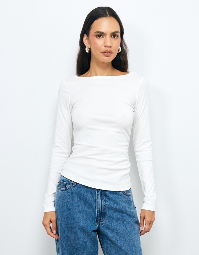 AERE - Boat Neck Gathered Jersey Top