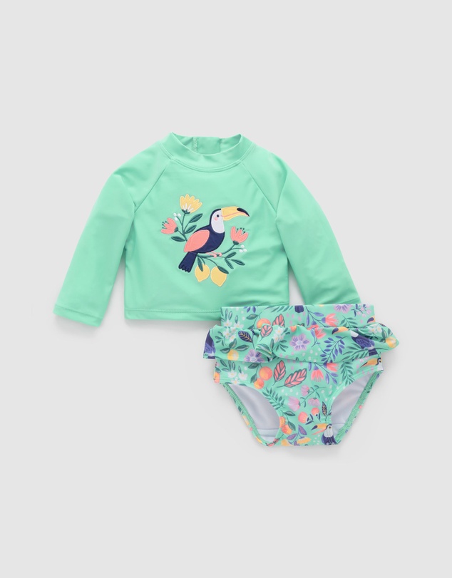 Purebaby - Printed Long Sleeve Rashie Set- Kids-Babies