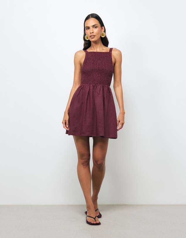 AERE - Mia Shirred Linen Mini Dress