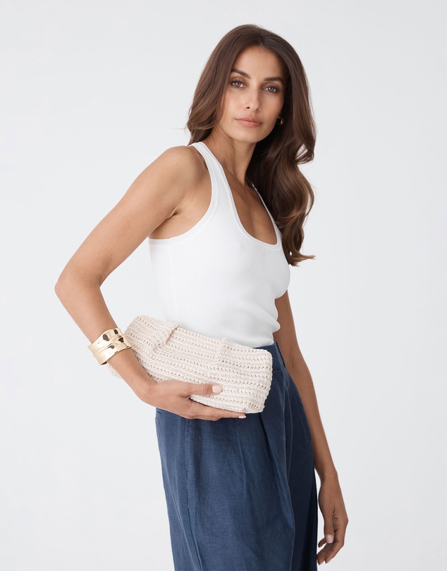 Forcast - Coral Raffia Clutch Bag