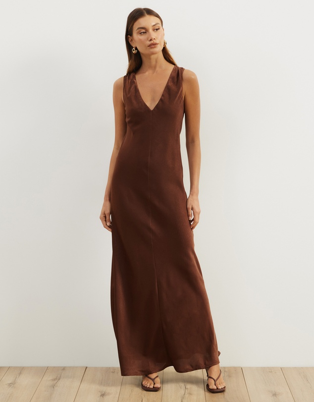 Atmos&Here - Dara Vneck Satin Maxi Dress