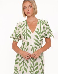 Petal & Pup - Steele Puff Sleeve Midi Dress - Green Palm